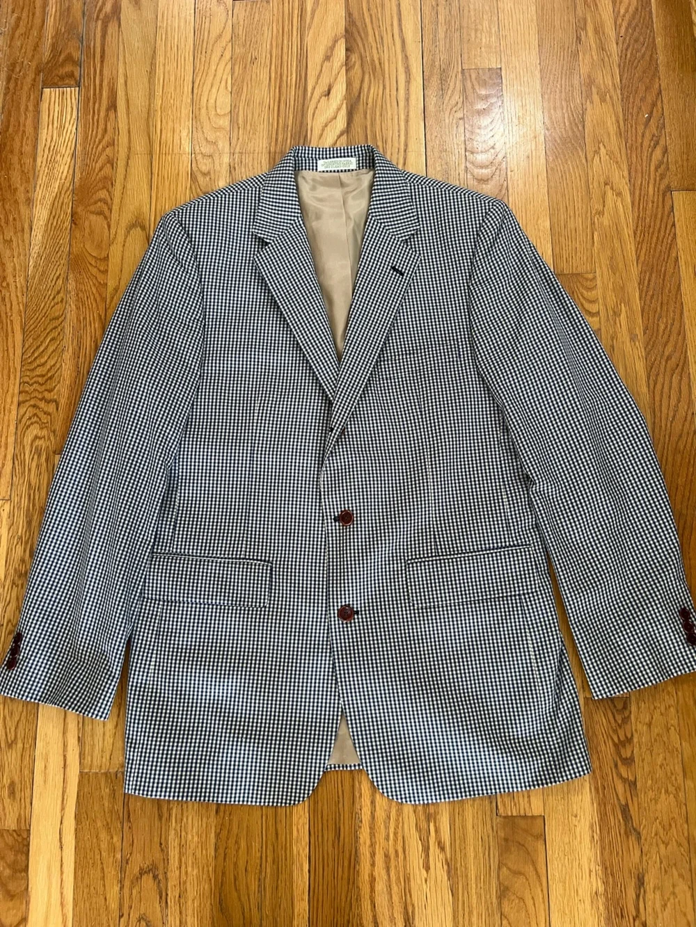 Orvis Navy and Tan gingham Houndstooth Sport Coat Blazer with Tan Lining